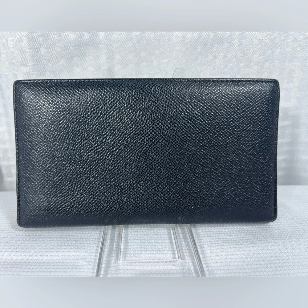 1050: Bvlgari Logo Ring Continental Wallet Black Grained Leather Blue